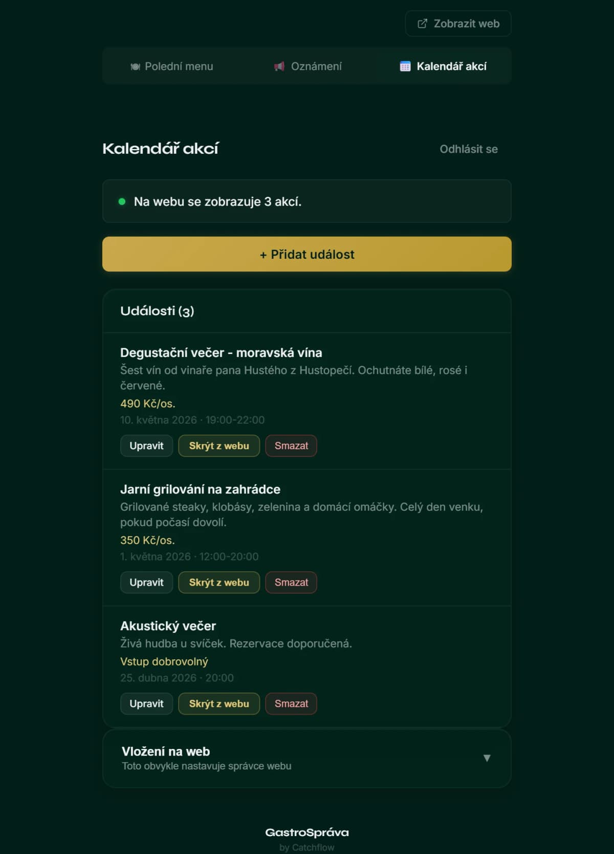 Administrace: Kalendář akcí