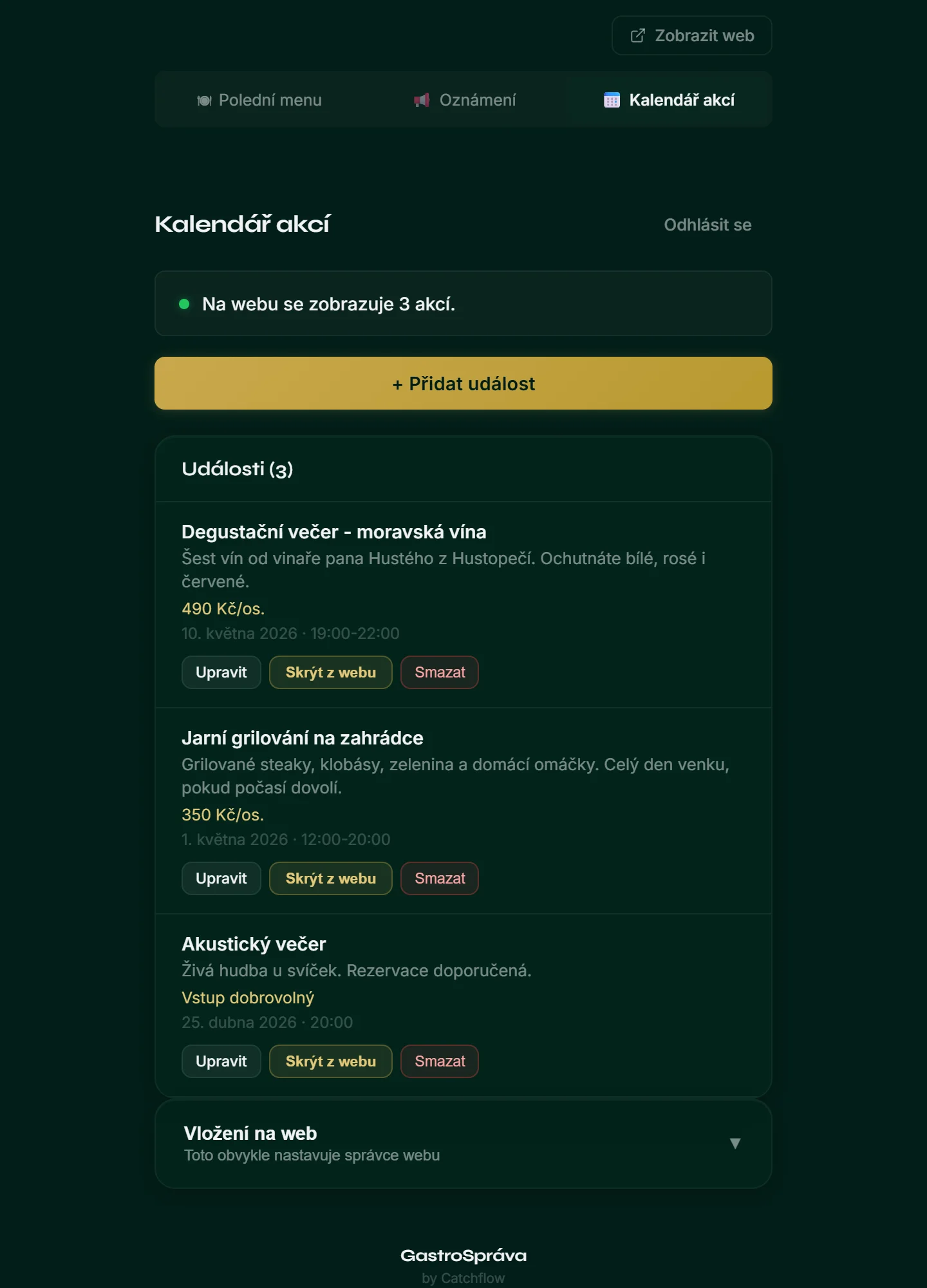 Administrace - kalendář akcí